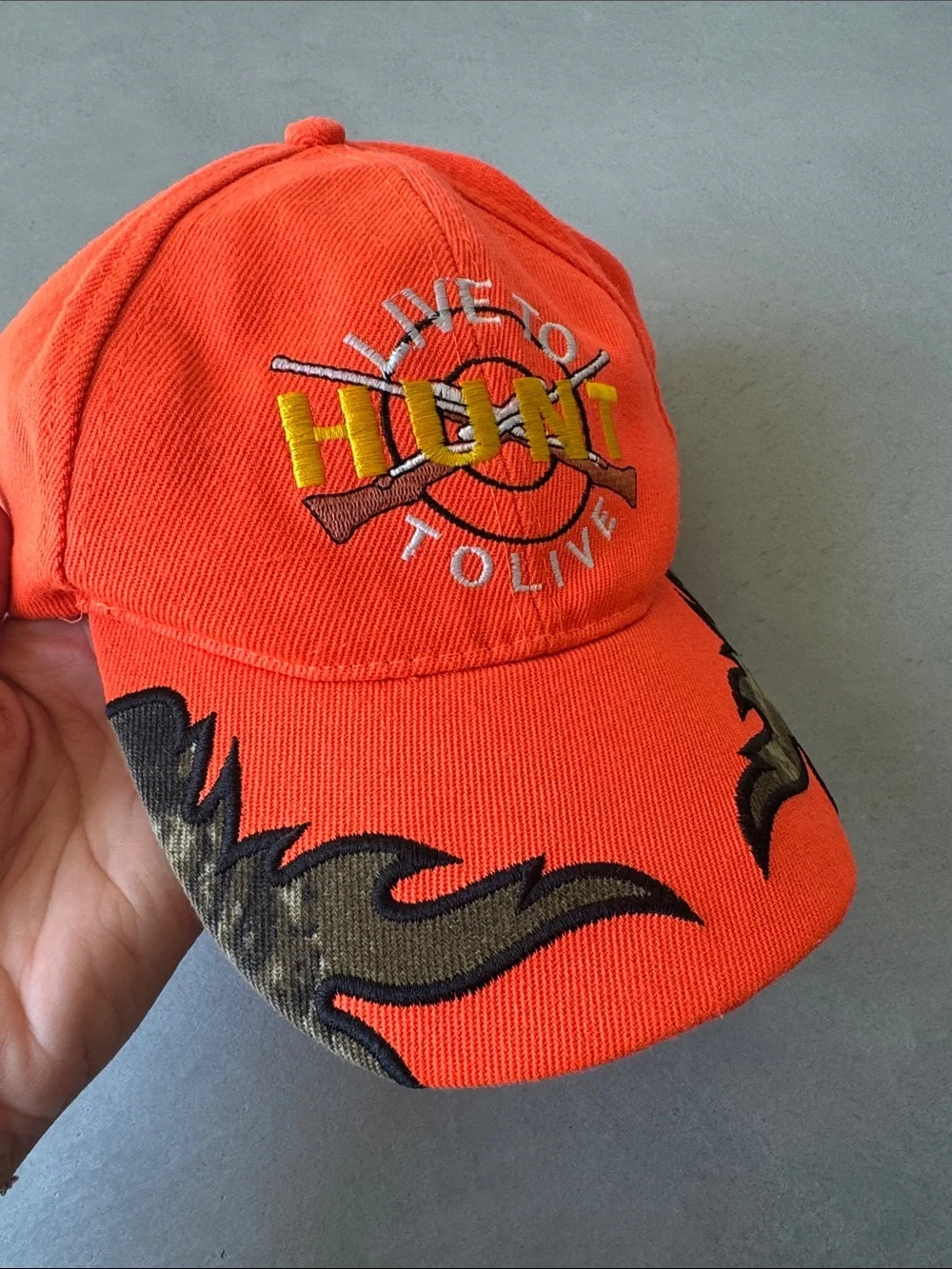 live to hunt, hunt to live orange camo hat justin beiber inspired one size